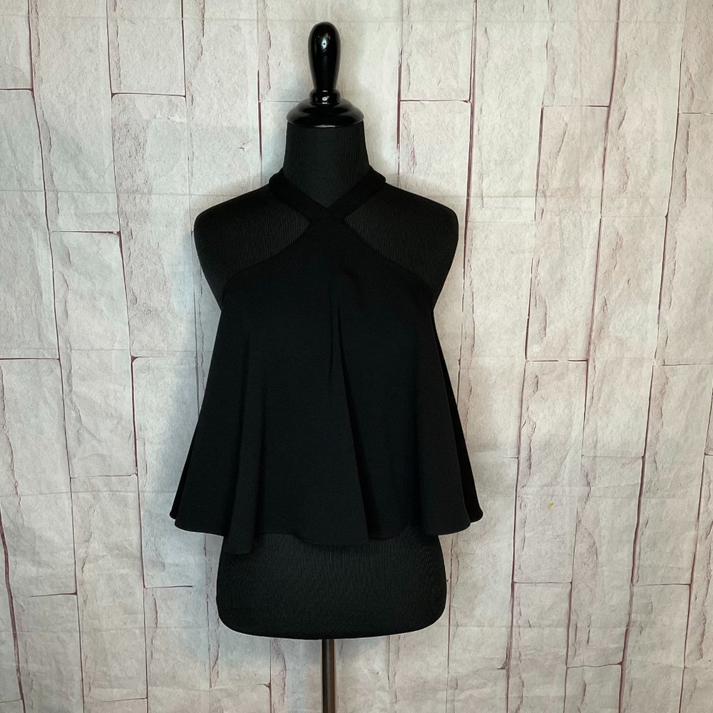 CLEARANCE! Amanda Uprichard Women's Size Small Black Flounce Crop Blouse Halter